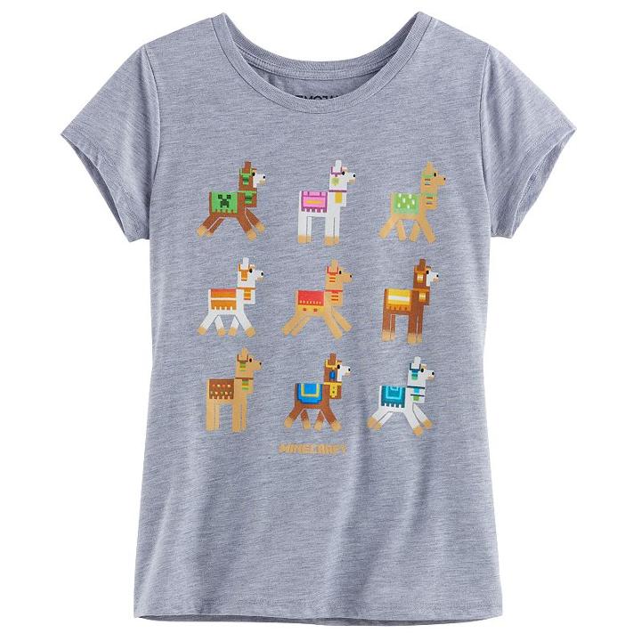 Girls 7-16 Minecraft 9 Up Llamas Tee, Girl's, Size: Xl, Light Grey