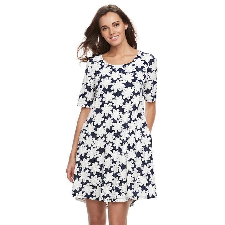 Women's Nina Leonard Daisy Shift Dress, Size: Medium, Blue (navy)