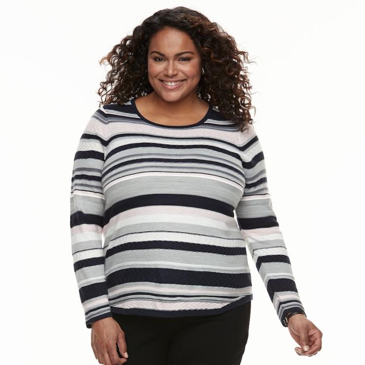 Plus Size Croft & Barrow&reg; Striped Textured Sweater, Women's, Size: 3xl, White