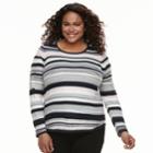 Plus Size Croft & Barrow&reg; Striped Textured Sweater, Women's, Size: 3xl, White