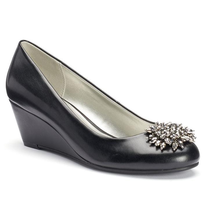 Andrew Geller Valere Women's Beaded Wedges, Size: Medium (7.5), Black
