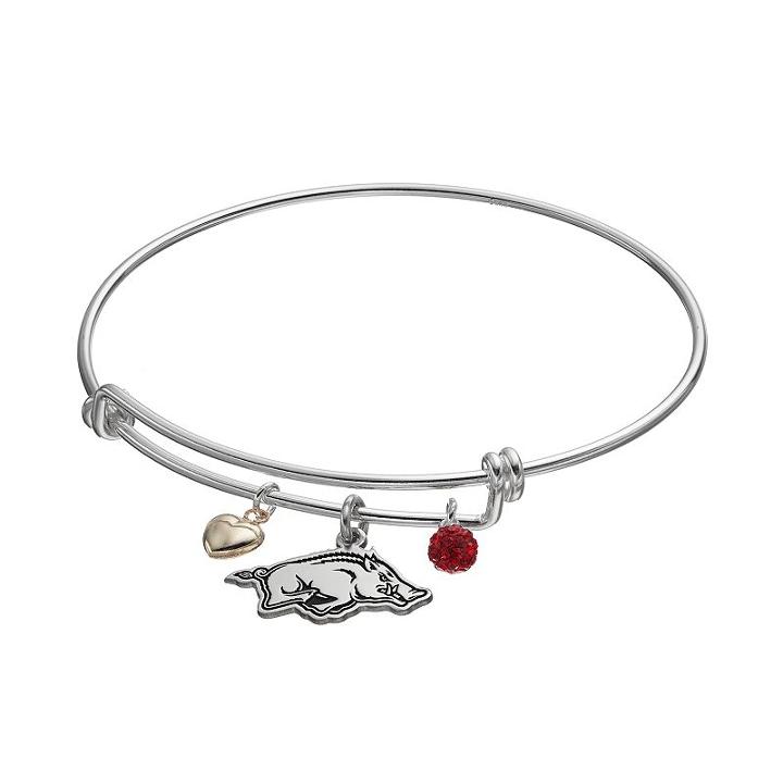 Fiora Sterling Silver Arkansas Razorbacks Charm Bangle Bracelet, Women's, Red