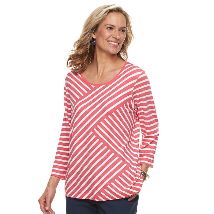 Women's Cathy Daniels Diagonal Stripe Top, Size: Medium, Med Orange
