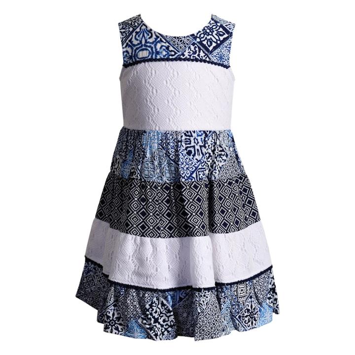Girls 4-6x Youngland Crochet Mixed Print Dress, Size: 6, Blue