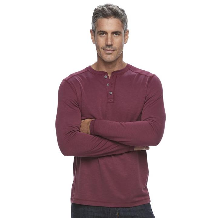 Men's Croft & Barrow&reg; Classic-fit Outdoor Slubbed Performance Henley, Size: Medium, Red