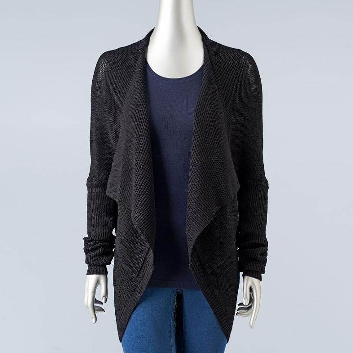 Women's Simply Vera Vera Wang Drop-shoulder Cardigan, Size: Xs, Black