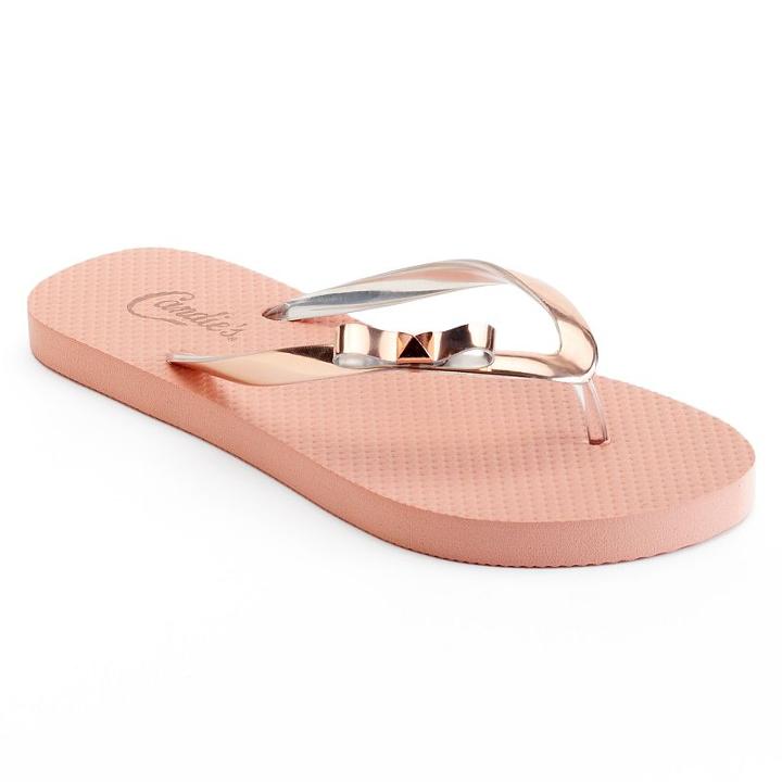 Candie's&reg; Women's Zori Metallic Bow Thong Flip-flops, Size: Medium, Med Pink