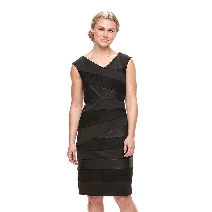 Women's Jax Spliced Faux-leather Sheath Dress, Size: 6, Black