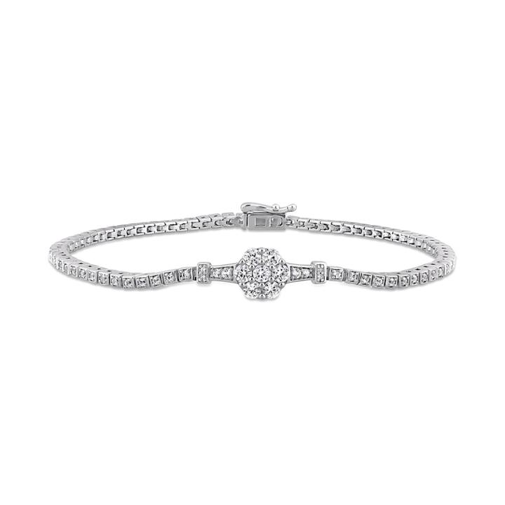 Stella Grace Sterling Silver Lab-created White Sapphire & Diamond Accent Floral Bracelet, Women's, Size: 7