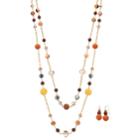 Long Marbled Bead Double Strand Necklace & Drop Earring Set, Women's, Multicolor