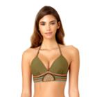 Juniors' California Sunshine Bust Enhancer Embroidered Halter Bikini Top, Women's, Size: Small, Dark Green
