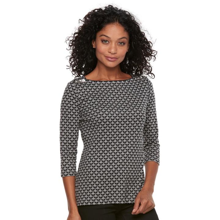 Petite Croft & Barrow Buttoned-shoulder Top, Women's, Size: S Petite, Light Grey