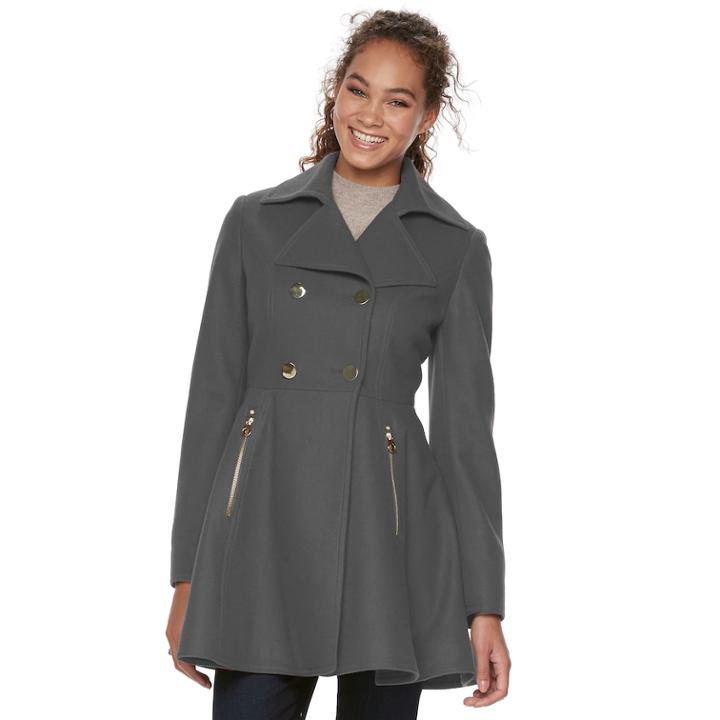 Women's Apt. 9&reg; Wool Blend Double-breasted Coat, Size: Medium, Grey
