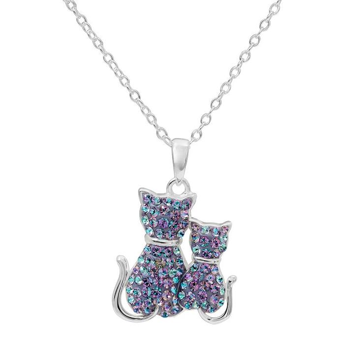 Hue Sterling Silver Crystal Cat Pendant Necklace, Women's, Size: 18, Blue