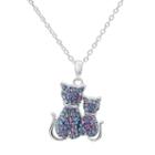 Hue Sterling Silver Crystal Cat Pendant Necklace, Women's, Size: 18, Blue
