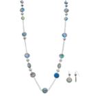 Beaded Long Necklace & Drop Earring Set, Women's, Grey