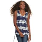 Juniors' Love, Fire Printed Slubbed Lace-up Tank, Teens, Size: Large, Blue