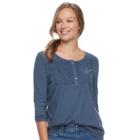 Women's Sonoma Goods For Life&trade; Embroidered Henley Tee, Size: Medium, Dark Blue