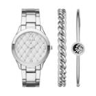 Folio Women's Crystal Watch & Bracelet Set, Silver