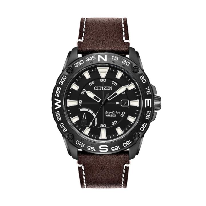 Citizen Eco-drive Men's Prt Black Ion-plated Stainless Steel & Leather Watch - Aw7045-09e, Size: Large, Brown