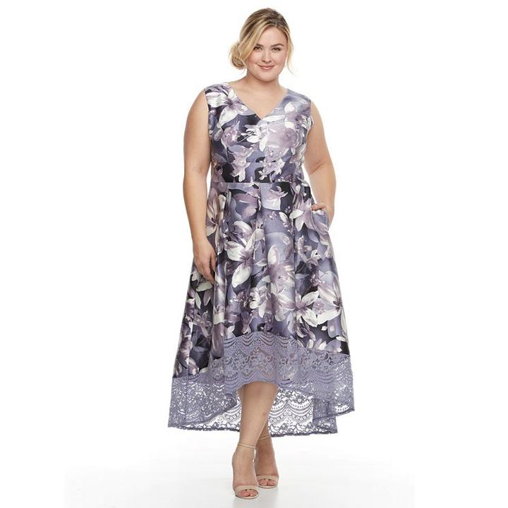 Plus Size Women's Chaya Floral Fit & Flare Midi Dress, Size: 18 W, Lt Purple