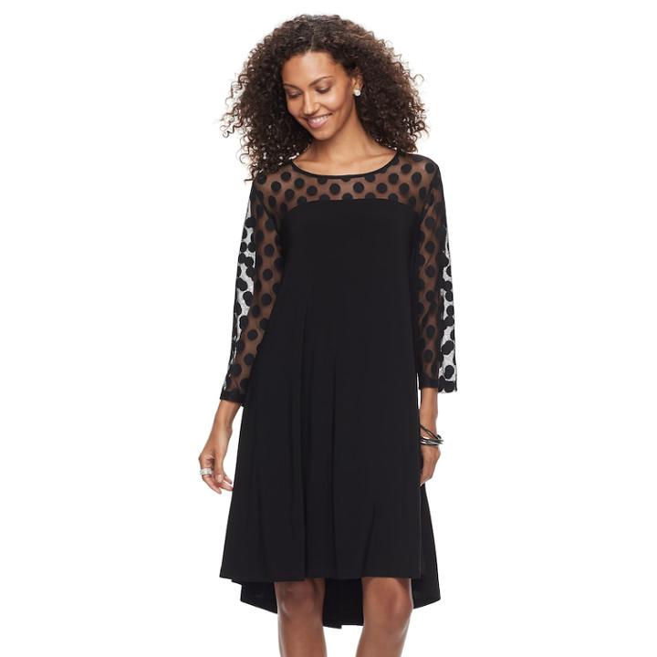 Women's Nina Leonard Sheer Polka-dot High-low Dress, Size: Medium, Black