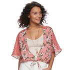 Juniors' Neon Soul Printed Kimono, Tank & Necklace Set, Teens, Size: Large, Light Blue
