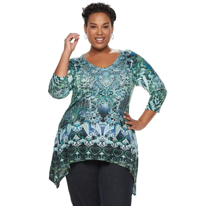 Plus Size World Unity Studded Sharkbite Top, Women's, Size: 3xl, Green