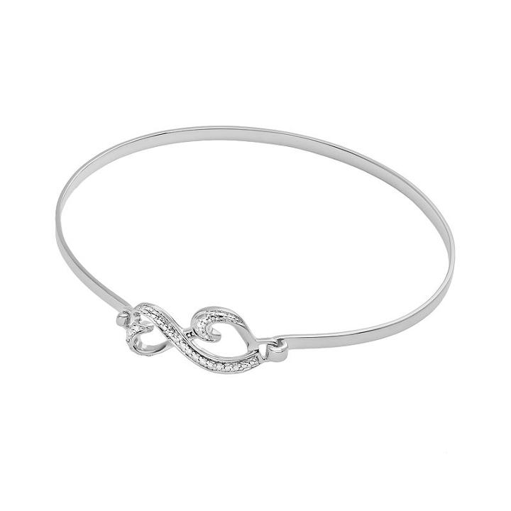 Love Is Forever Sterling Silver Diamond Accent Double Heart Bangle Bracelet, Women's, White
