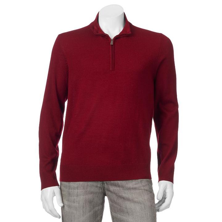 Men's Apt. 9&reg; Modern-fit Merino Wool-blend Quarter-zip Sweater, Size: Large, Red