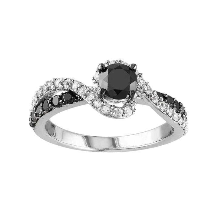Stella Grace Sterling Silver 3/4 Carat T.w. Black Diamond & Lab-created White Sapphire Swirl Ring, Women's, Size: 7