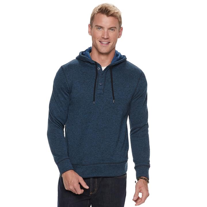 Men's Sonoma Goods For Life&trade; Supersoft Modern-fit Sweater Fleece Henley Hoodie, Size: Medium, Dark Blue