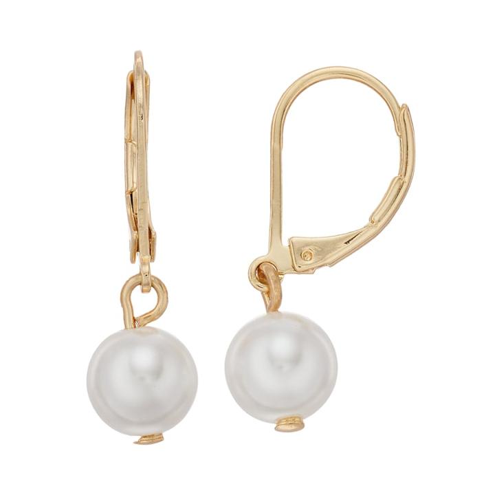 Lc Lauren Conrad Nickel Free Simulated Pear Gold Tone Drop Earrings, Women's, White