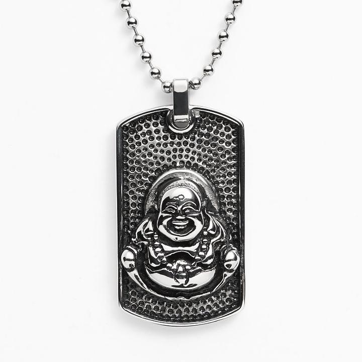 Stainless Steel Buddha Dog Tag - Men, Grey