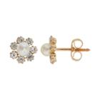 Charming Girl Freshwater Cultured Pearl 14k Gold Flower Stud Earrings - Made With Swarovski Cubic Zirconia - Kids, Yellow