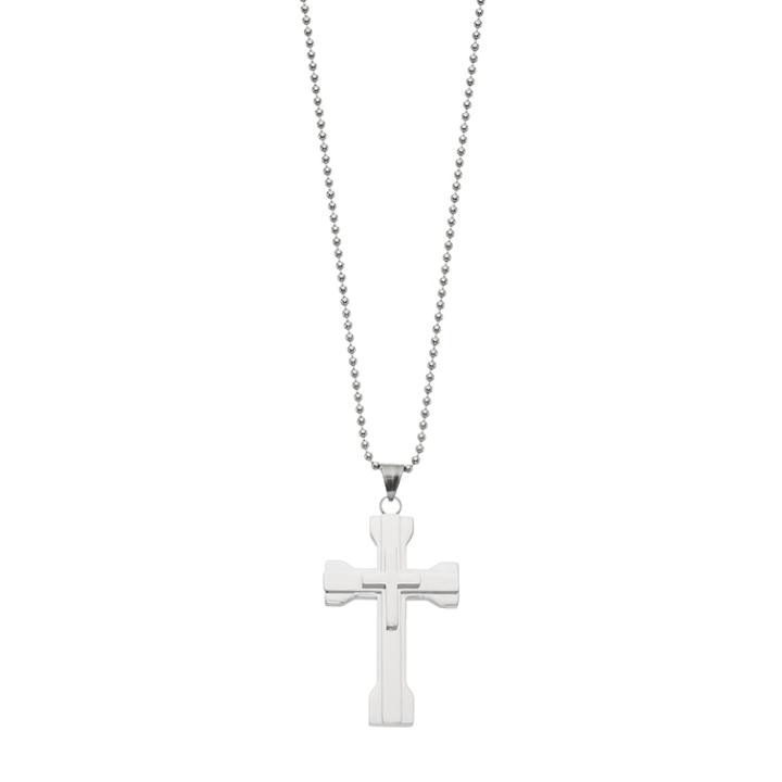 1913 Men's Stainless Steel Double Cross Pendant Necklace, Size: 24, Silver
