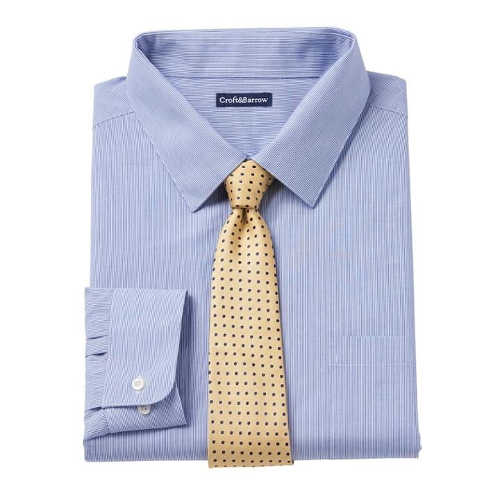 Men's Croft & Barrow&reg; Fitted Stretch-collar Dress Shirt And Patterned Tie Boxed Set, Size: L-36/37, Blue