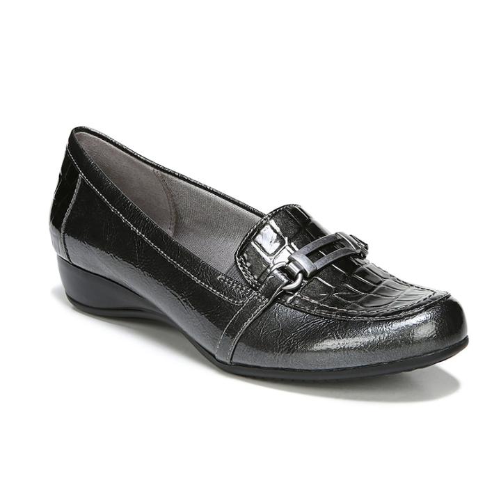 Lifestride Demure Women's Faux-crocodile Wedge Loafers, Size: 9 Wide, Grey