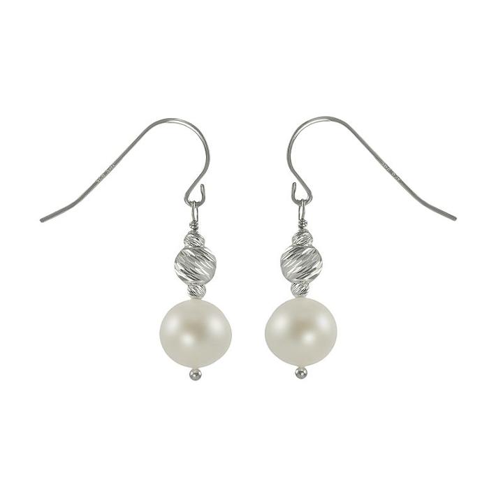 Sterling Silver Freshwater Cultured Pearl Bead Drop Earrings, Women's, White