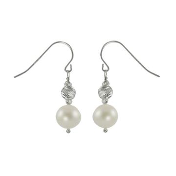 Sterling Silver Freshwater Cultured Pearl Bead Drop Earrings, Women's, White
