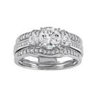 10k White Gold Lab-created White Sapphire & 1/4 Carat T.w. Diamond 3-piece Engagement Ring Set, Women's, Size: 8