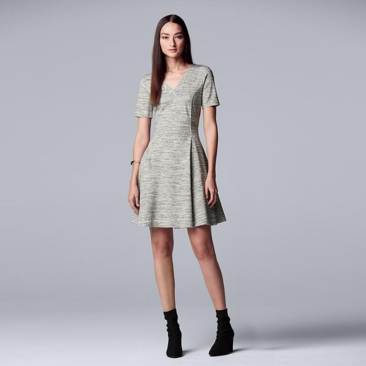 Women's Simply Vera Vera Wang V-neck Fit & Flare Dress, Size: Xxl, Grey
