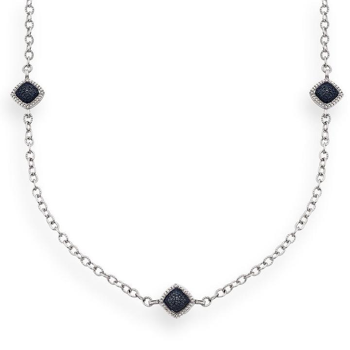 Silver-plated .18-ct. T.w. Diamond Square Link Station Necklace, Women's, Blue