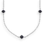 Silver-plated .18-ct. T.w. Diamond Square Link Station Necklace, Women's, Blue