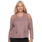 Juniors' Plus Size Mudd&reg; Illusion Lace Cold-shoulder Top, Teens, Size: 2xl, Beig/green (beig/khaki)