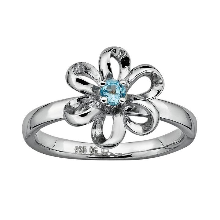 Stacks And Stones Sterling Silver Blue Topaz Flower Stack Ring, Women's, Size: 9