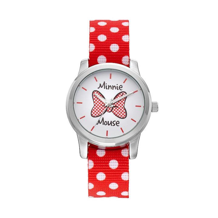 Disney's Minnie Mouse Bow Women's Polka Dot Reversible Watch, Red