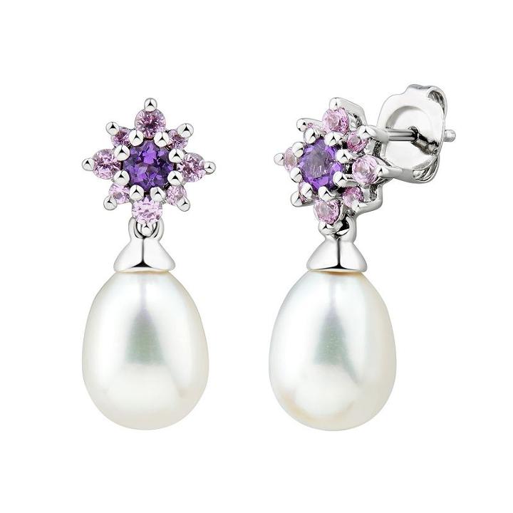 Sterling Silver Freshwater Cultured Pearl & Gemstone Flower Stud Earrings, Women's, Multicolor