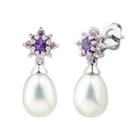 Sterling Silver Freshwater Cultured Pearl & Gemstone Flower Stud Earrings, Women's, Multicolor