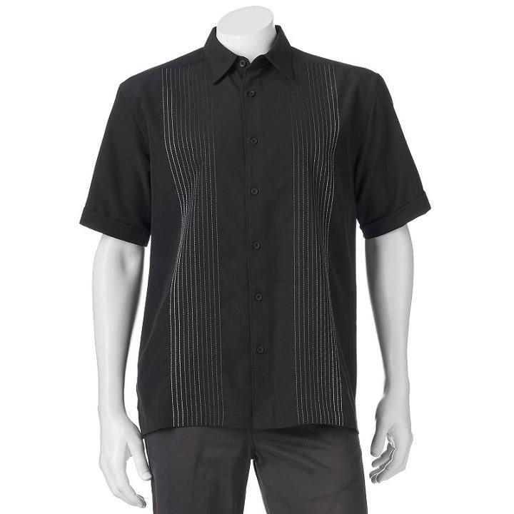 Men's Havanera Textured Striped Embroidered Button-down Shirt, Size: Xl, Dark Grey